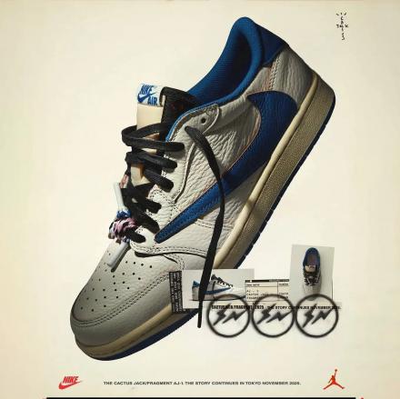 フラグメントデザイン × トラヴィス・スコット × ナイキ エアジョーダン 1 ロー OG ホワイト/ブルー